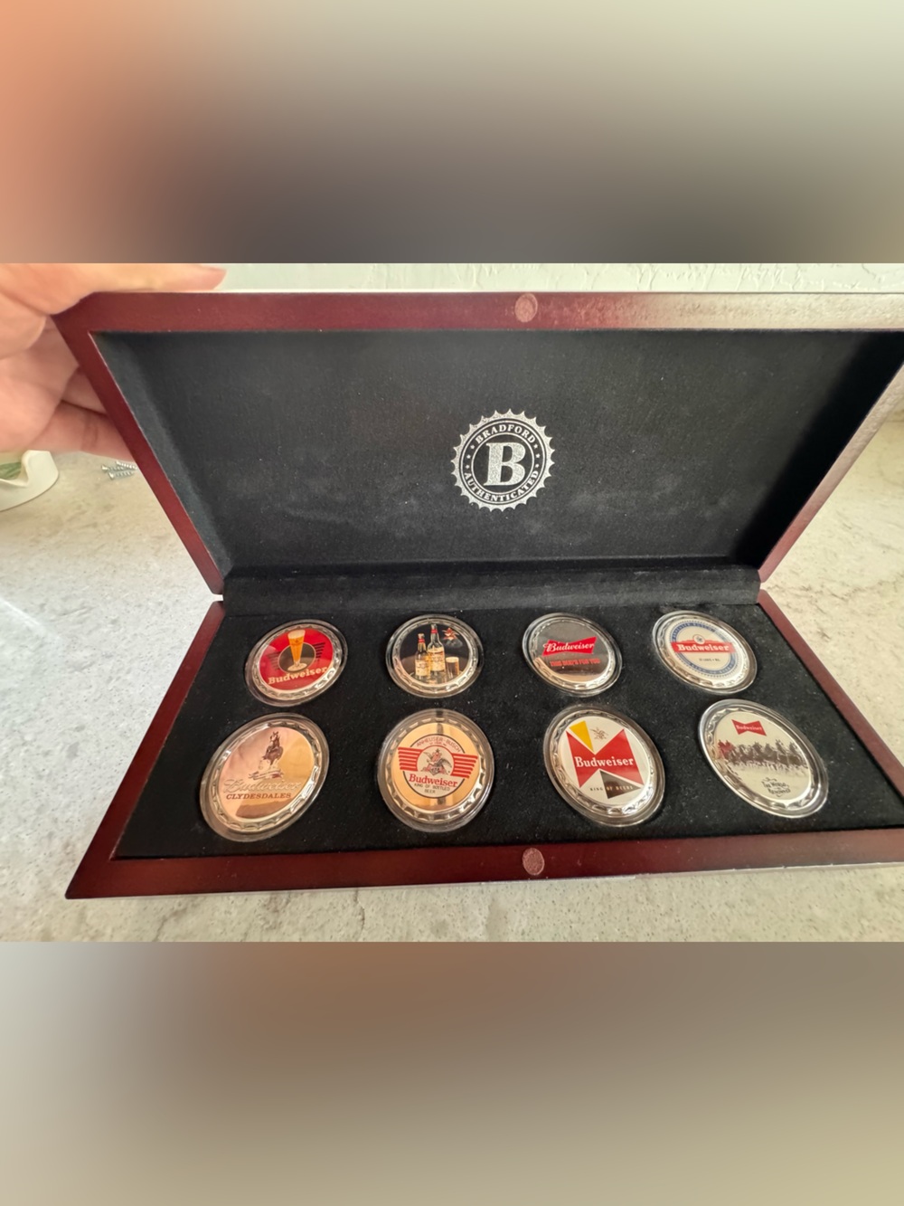 Budweiser Wood-Tone Proof Coin Collection Box - Red Brown Box